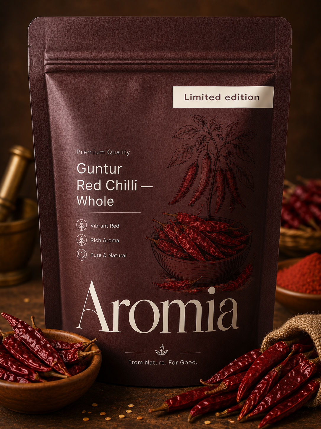 Guntur Red Chilli whole, high heat by D'Amalfi
