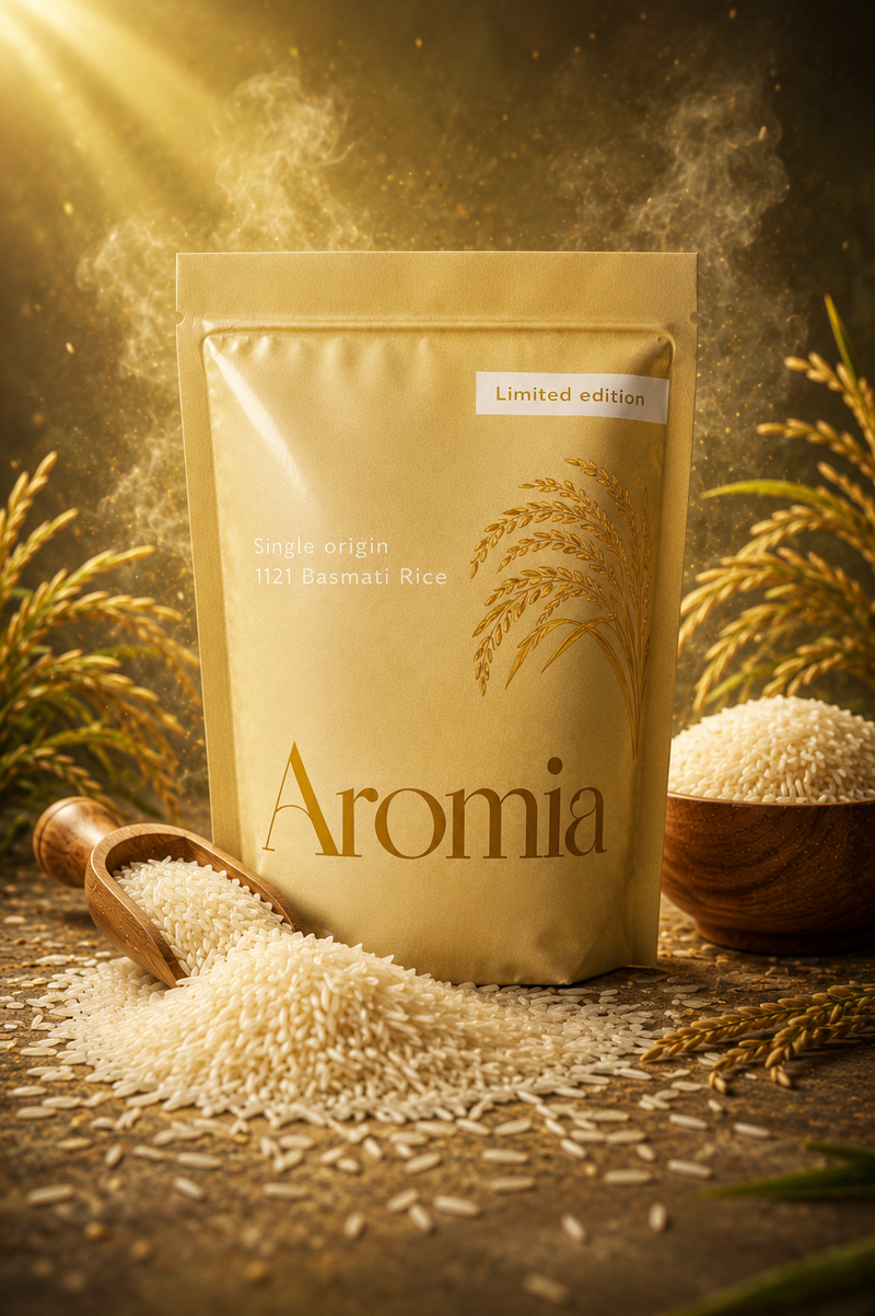 Basmati 1121 Rice packaging by D'Amalfi