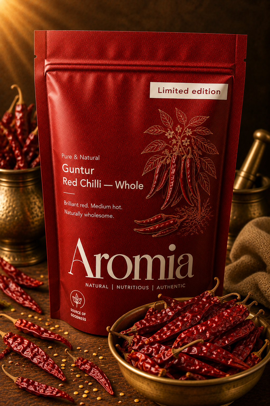 Guntur Red Chilli whole, high heat by D'Amalfi